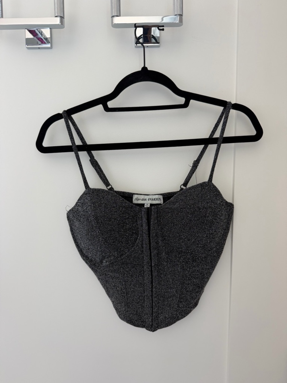 Almost Famous Shimmery Black-Silver Cropped Top